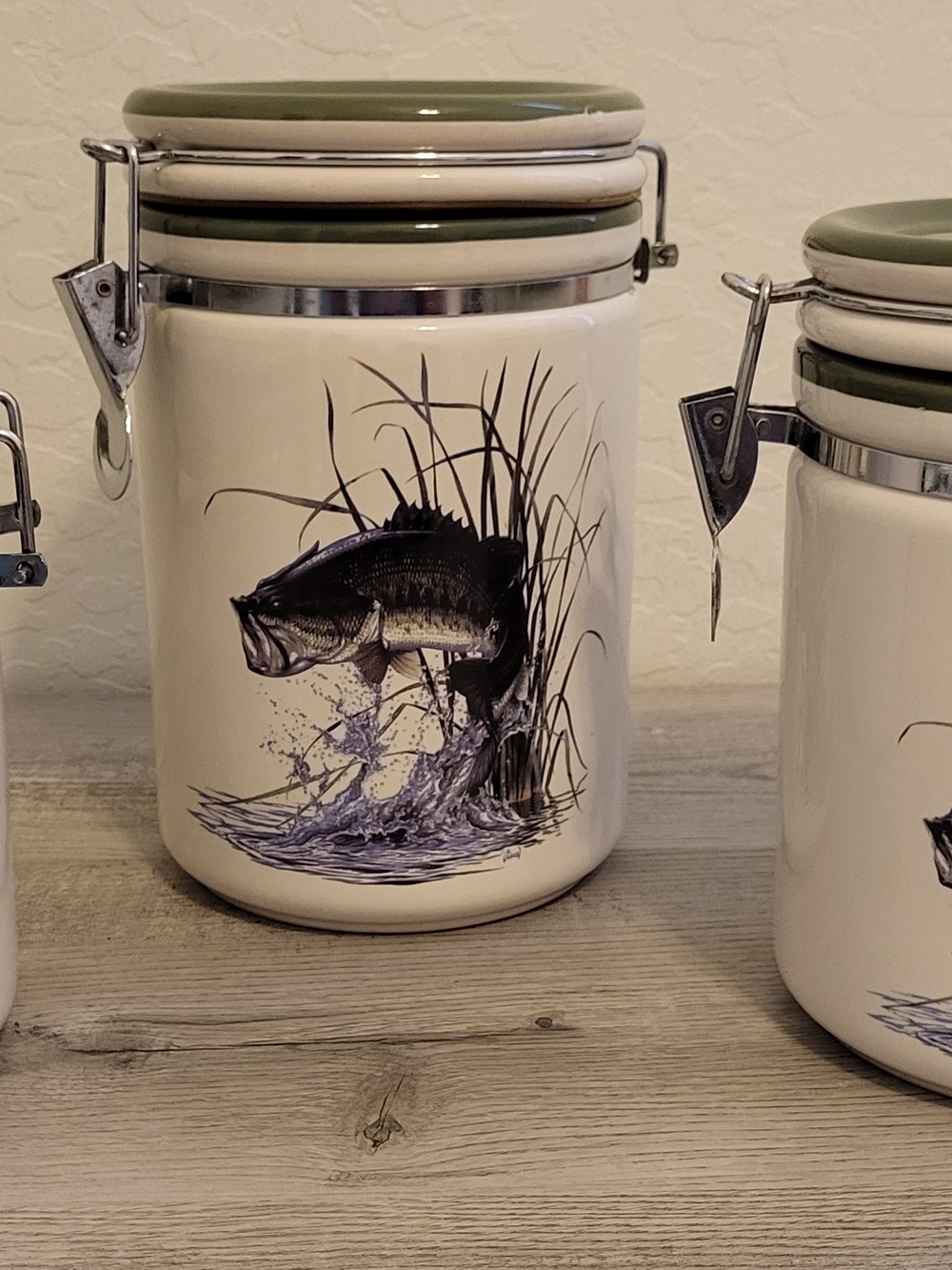 Ceramic Fish Canister with Green Lid